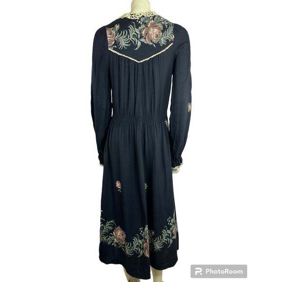 Vintage Boho Cactus N.Y.C Label Crochet Black Hippie Floral Pink Dress size 7 - Picture 3 of 13